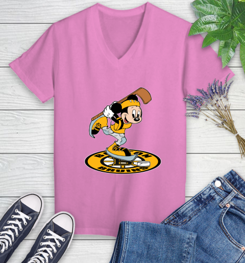 NHL Hockey Boston Bruins Cheerful Mickey Disney Shirt Women's V-Neck T-Shirt 12