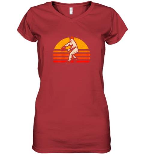 zkyg retro vintage baseball pitcher gift baseball lover women v neck t shirt 39 front red