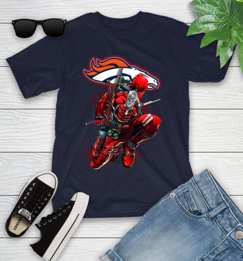 NFL Deadpool Marvel Comics Sports Football Denver Broncos Youth T-Shirt 3
