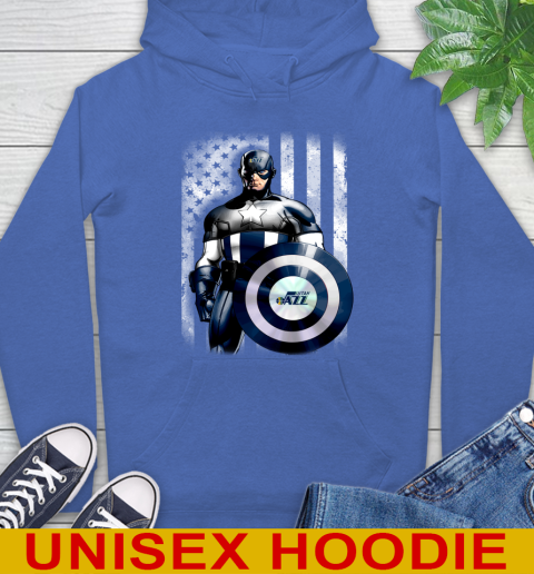 Utah Jazz NBA Basketball Captain America Marvel Avengers American Flag Shirt Hoodie 9