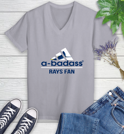 MLB A Badass Tampa Bay Rays Fan Adidas Baseball Sports Women's V-Neck T-Shirt 4