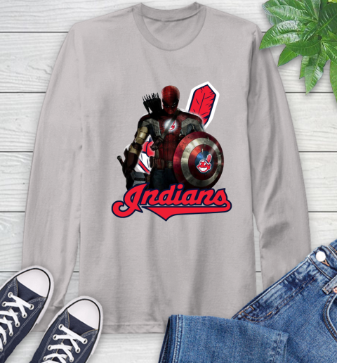 MLB Captain America Thor Spider Man Hawkeye Avengers Endgame Baseball Cleveland Indians Long Sleeve T-Shirt 12