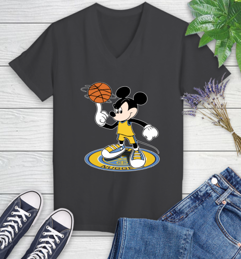 NBA Basketball Denver Nuggets Cheerful Mickey Disney Shirt Women's V-Neck T-Shirt 7