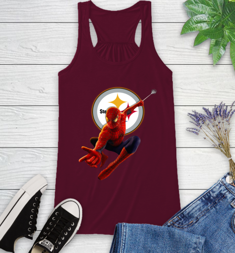 NFL Spider Man Avengers Endgame Football Pittsburgh Steelers Racerback Tank 3