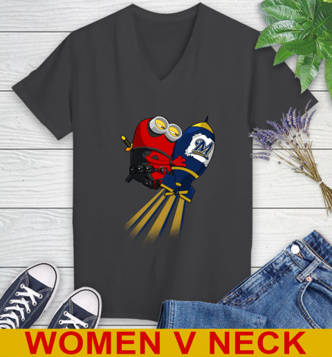 MLB Baseball Milwaukee Brewers Deadpool Minion Marvel Shirt Women's V-Neck T-Shirt 9 MLB Baseball Milwaukee Brewers Deadpool Minion Marvel Shirt Women's V-Neck T-Shirt - Image 9