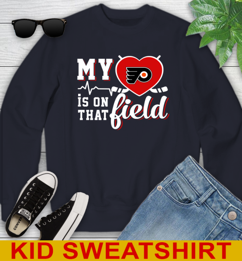 NHL My Heart Is On That Field Hockey Sports Philadelphia Flyers Youth Sweatshirt 2
