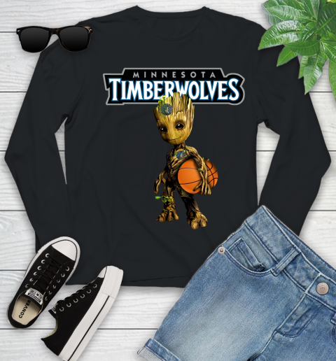Minnesota Timberwolves NBA Basketball Groot Marvel Guardians Of The Galaxy Youth Long Sleeve 2