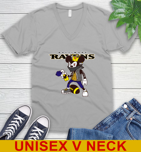 Baltimore Ravens NFL Football Mickey Peace Sign Sports V-Neck T-Shirt 4