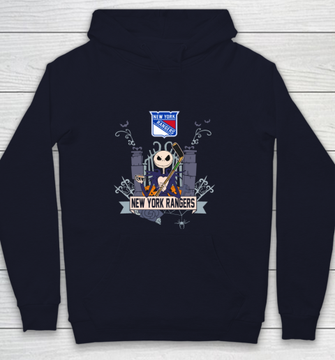 NHL New York Rangers Hockey Jack Skellington Halloween Youth Hoodie 2