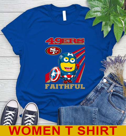 NFL Football San Francisco 49ers Captain America Marvel Avengers Minion Faithful Shirt Women's T-Shirt 10