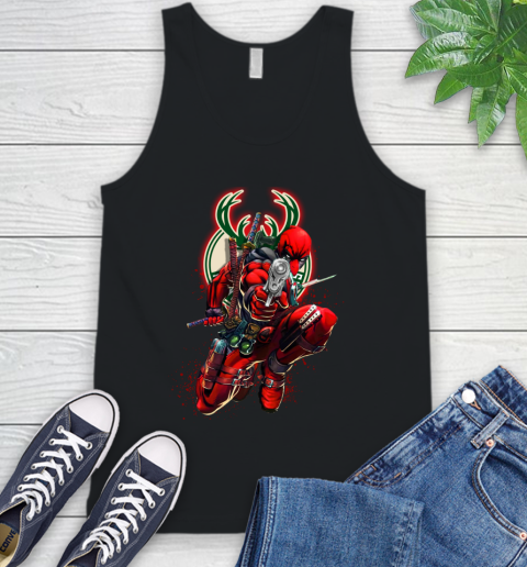 NBA Deadpool Marvel Comics Sports Basketball Milwaukee Bucks Tank Top 2
