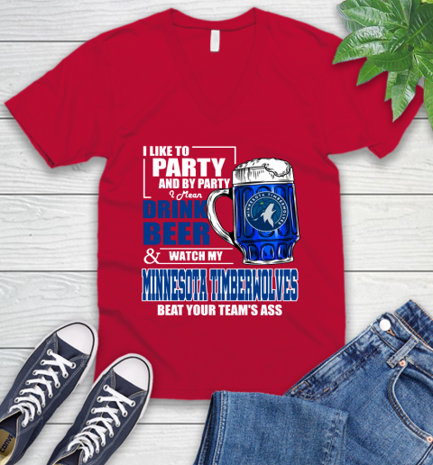 NBA Drink Beer and Watch My Minnesota Timberwolves Beat Your Team's Ass Basketball V-Neck T-Shirt 7