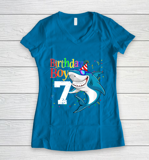 Kids 7th Birthday Boy Shark Shirts 7 Jaw Some Four Tees Boys 7 Years Old Women's V-Neck T-Shirt 5