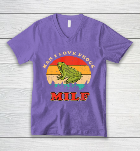 MILF Man I Love Frogs Funny Retro Frog V-Neck T-Shirt 8