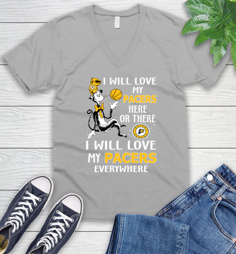 NBA Basketball Indiana Pacers I Will Love My Pacers Everywhere Dr Seuss Shirt V-Neck T-Shirt 3