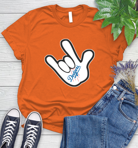 Los Angeles Dodgers MLB Baseball Mickey Rock Hand Disney Women's T-Shirt 4