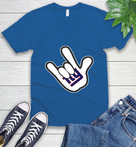 New York Giants NFL Football Mickey Rock Hand Disney V-Neck T-Shirt 6