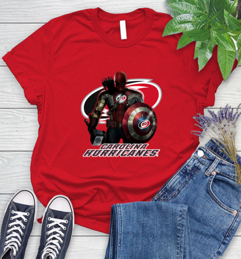 NHL Captain America Thor Spider Man Hawkeye Avengers Endgame Hockey Carolina Hurricanes Women's T-Shirt 9