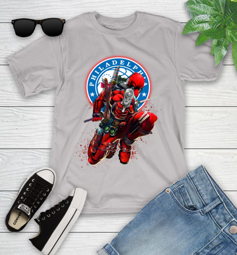 NBA Deadpool Marvel Comics Sports Basketball Philadelphia 76ers Youth T-Shirt 12