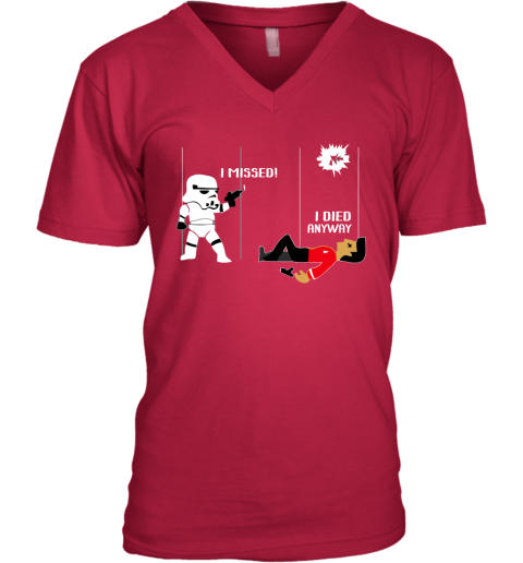 p3ro star wars star trek a stormtrooper and a redshirt in a fight shirts v neck unisex 8 front cherry red