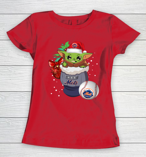 New York Mets Christmas Baby Yoda Star Wars Funny Happy MLB Women's T-Shirt 10