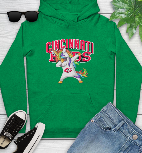 Cincinnati Reds MLB Baseball Funny Unicorn Dabbing Sports Youth Hoodie 7