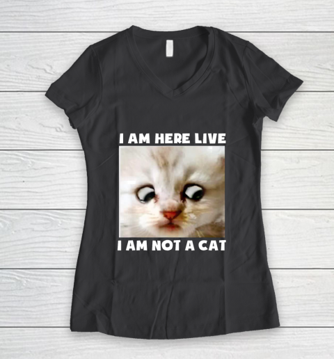 I Am Here Live I Am Not A Cat Funny Lawyer Cat Meme Women's V-Neck T-Shirt 6