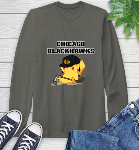 NHL Pikachu Hockey Sports Chicago Blackhawks Long Sleeve T-Shirt 8