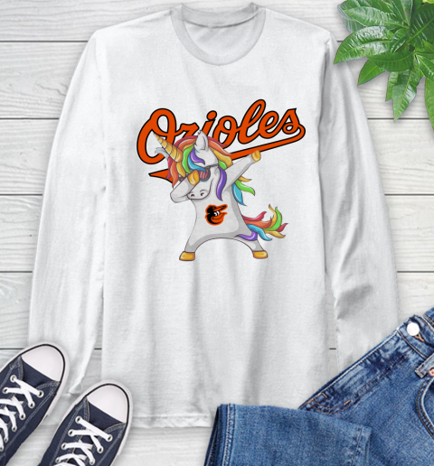 Baltimore Orioles MLB Baseball Funny Unicorn Dabbing Sports Long Sleeve T-Shirt