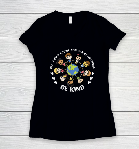 In A World Be Kind Kids Earth Anti Bullying Unity Day Orange Women's V-Neck T-Shirt
