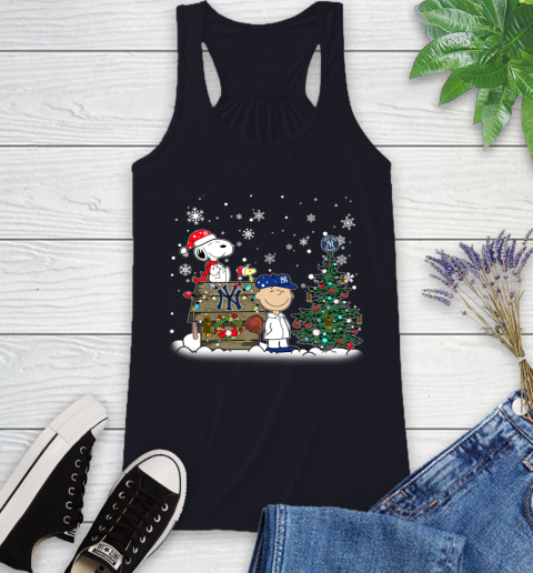 MLB New York Yankees Snoopy Charlie Brown Christmas Baseball Commissioner's Trophy Racerback Tank 9