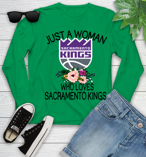 NBA Just A Woman Who Loves Sacramento Kings Basketball Sports Youth Long Sleeve 4