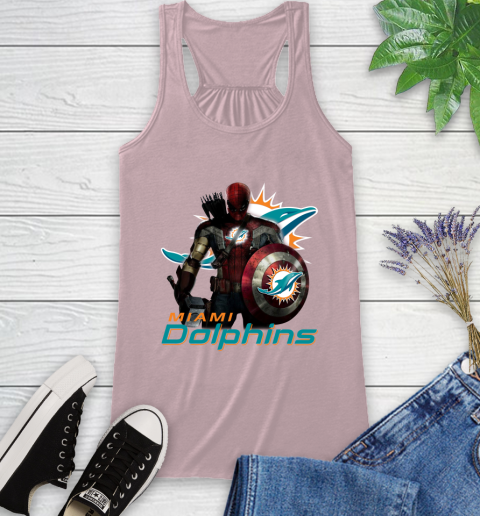 NFL Captain America Thor Spider Man Hawkeye Avengers Endgame Football Miami Dolphins Racerback Tank 11