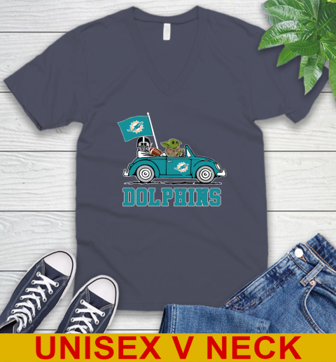 NFL Football Miami Dolphins Darth Vader Baby Yoda Driving Star Wars Shirt V-Neck T-Shirt 8