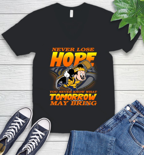 Nashville Predators NHL Hockey ootball Mickey Disney Never Lose Hope V-Neck T-Shirt