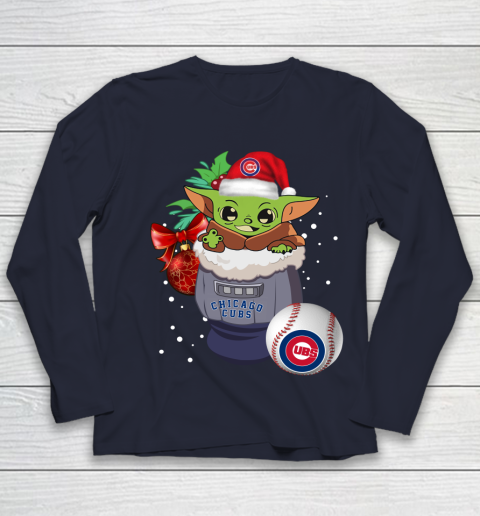 Chicago Cubs Christmas Baby Yoda Star Wars Funny Happy MLB Youth Long Sleeve 3