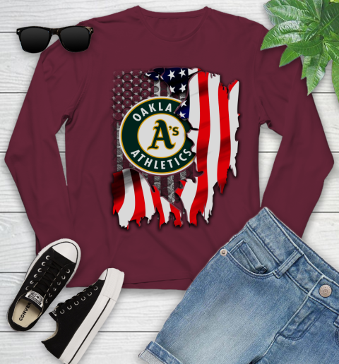 Oakland Athletics MLB Baseball American Flag Youth Long Sleeve 6