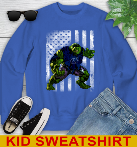 Tampa Bay Lightning Hulk Marvel Avengers NHL Hockey American Flag Youth Sweatshirt 6