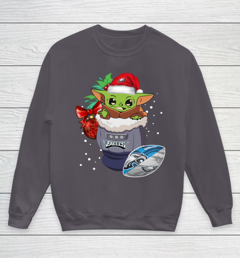 Philadelphia Eagles Christmas Baby Yoda Star Wars Funny Happy NFL Youth Sweatshirt 6