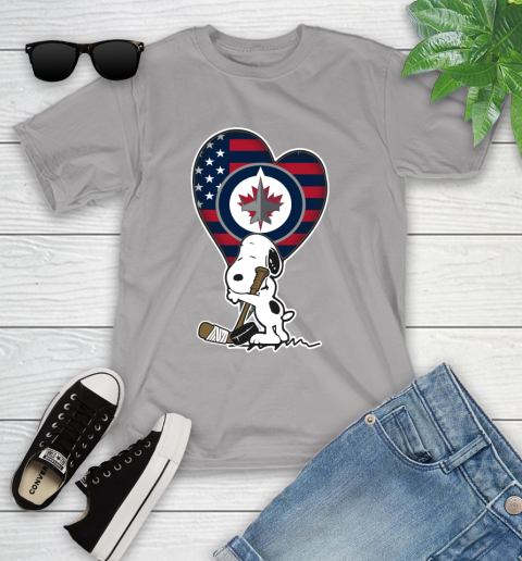 Winnipeg Jets NHL Hockey The Peanuts Movie Adorable Snoopy Youth T-Shirt 4
