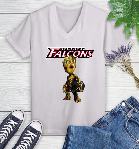 Atlanta Falcons NFL Football Groot Marvel Guardians Of The Galaxy Women's V-Neck T-Shirt