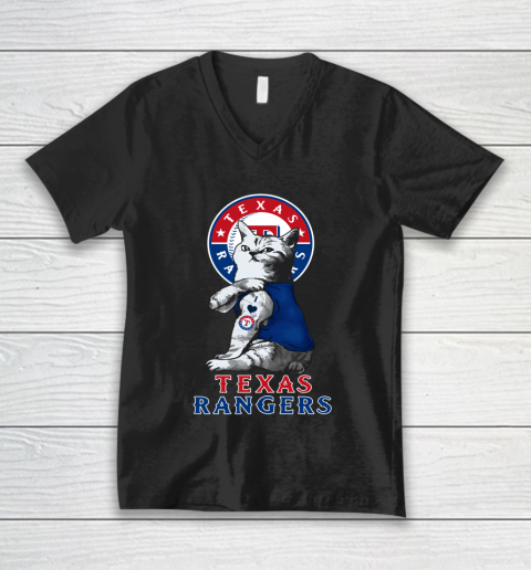 MLB Baseball My Cat Loves Texas Rangers V-Neck T-Shirt