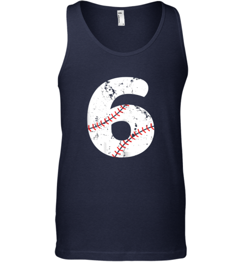 oq94 number 6 baseball vintage distressed team unisex tank 17 front navy