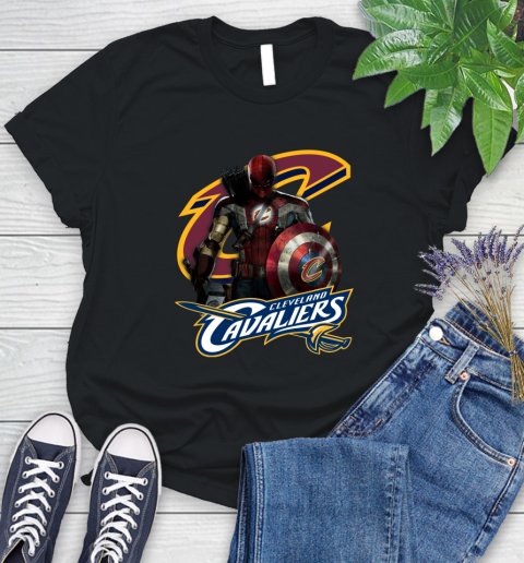 Cleveland Cavaliers NBA Basketball Captain America Thor Spider Man Hawkeye Avengers Women's T-Shirt 2