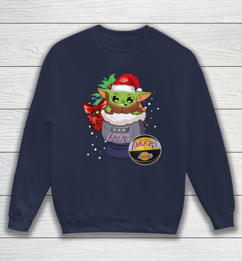 Los Angeles Lakers Christmas Baby Yoda Star Wars Funny Happy NBA Sweatshirt 3