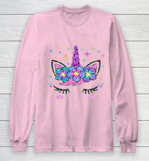 Unicorn Costume Rainbow Face Girls Long Sleeve T-Shirt 6