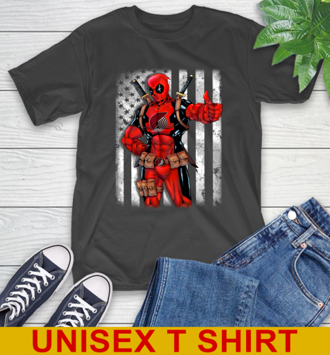 NBA Basketball Portland Trail Blazers Deadpool American Flag Shirt T-Shirt