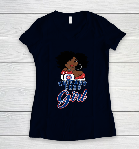 Chicago Cubs Girl MLB Women's V-Neck T-Shirt 3