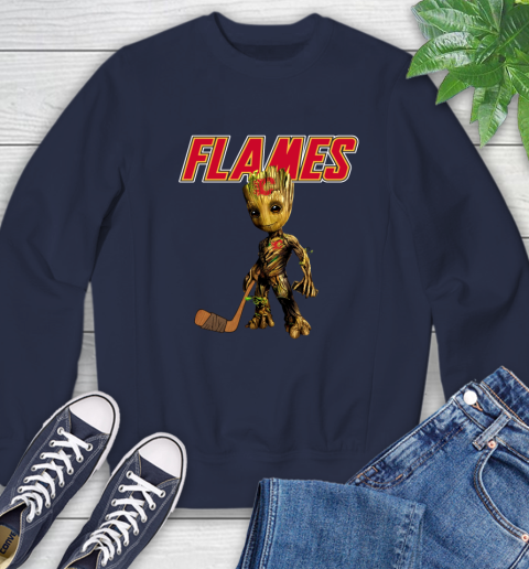 Calgary Flames NHL Hockey Groot Marvel Guardians Of The Galaxy Sweatshirt 3
