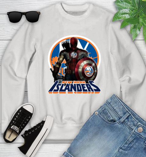NHL Captain America Thor Spider Man Hawkeye Avengers Endgame Hockey New York Islanders Youth Sweatshirt